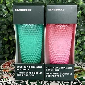 NWT SET✨2 Starbucks 2022🎄Holiday Gradient Bling Tumbler Keychain Ornaments